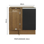 Gabinete Bajo Esquinero 80 cm 1 Puerta Sin Encimera Marrón/Negro Glamy Madesa
