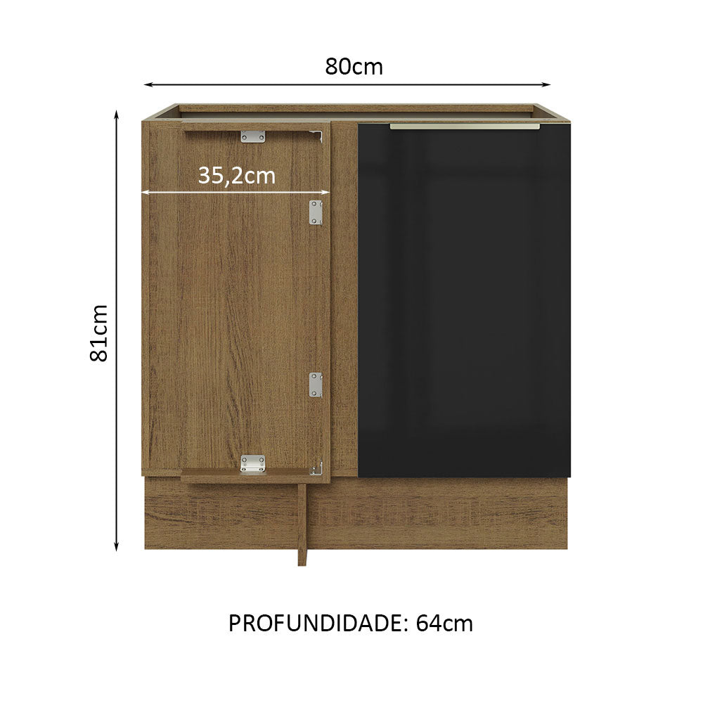 Gabinete Bajo de Esquina de Cocina con 1 Puerta Lux Marrón/Negro