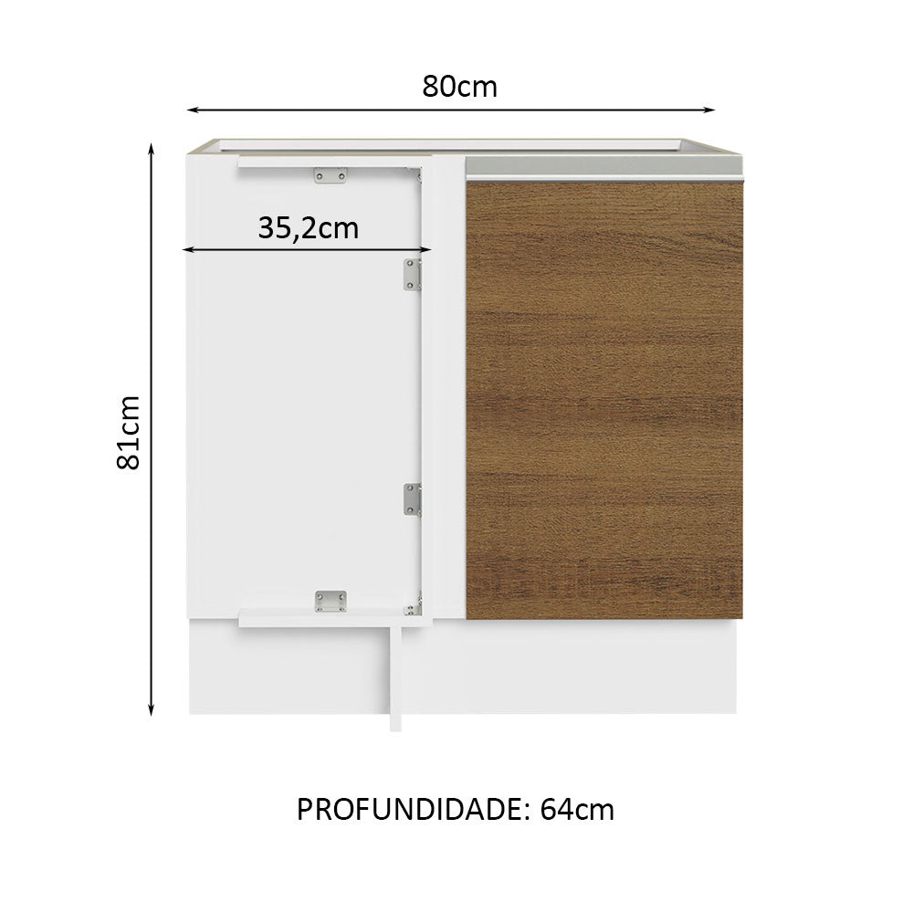 Gabinete Bajo Esquinero 80 cm 1 Puerta Sin Encimera Blanco/Marrón Glamy Madesa