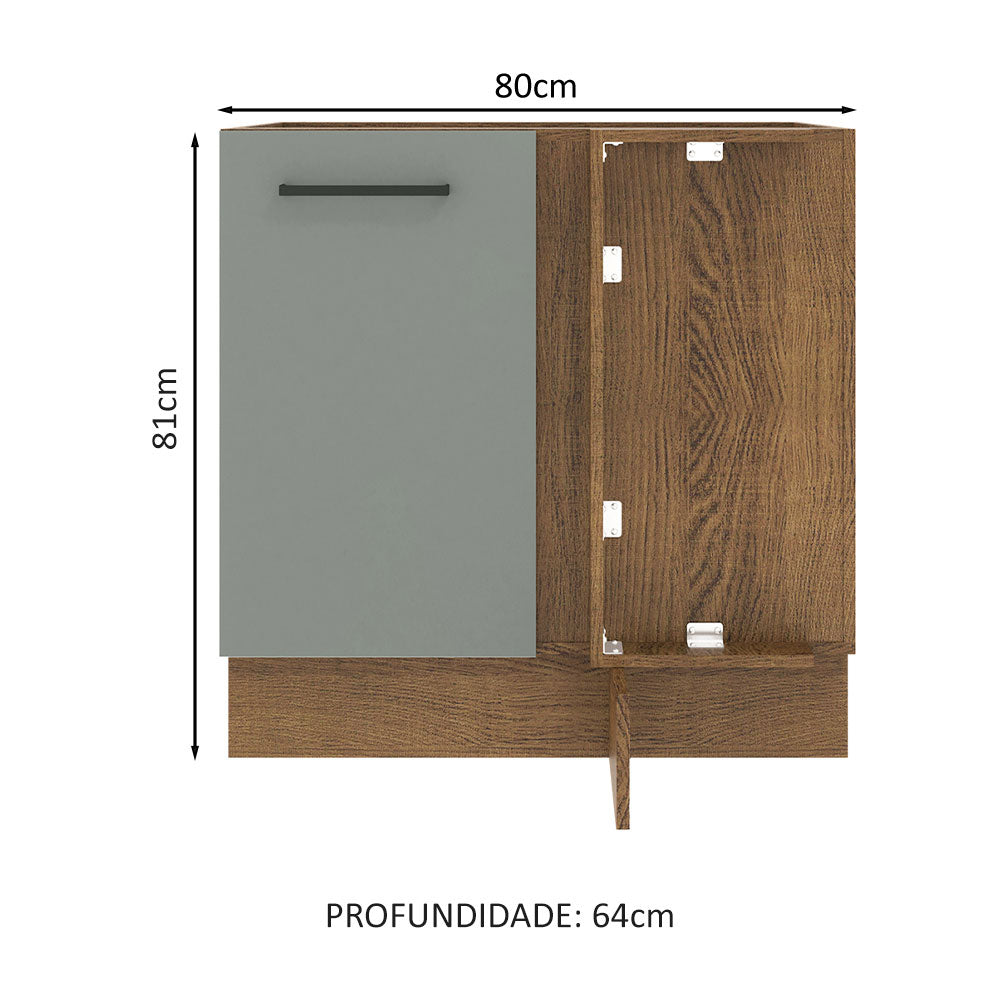 Gabinete Bajo de Esquina de Cocina 60 de Profundidad con 1 Puerta (Sin Encimera) Agata Marrón/Gris