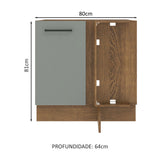 Gabinete Bajo de Esquina de Cocina 60 de Profundidad con 1 Puerta (Sin Encimera) Agata Marrón/Gris