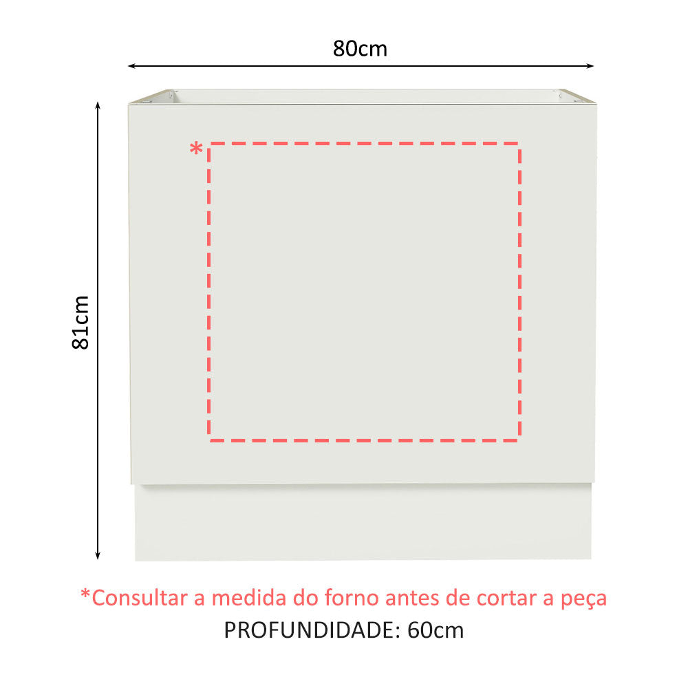 Gabinete Bajo para Horno de Empotrar 80 cm Sin Encimera Blanco Agata, Glamy y Lux Madesa
