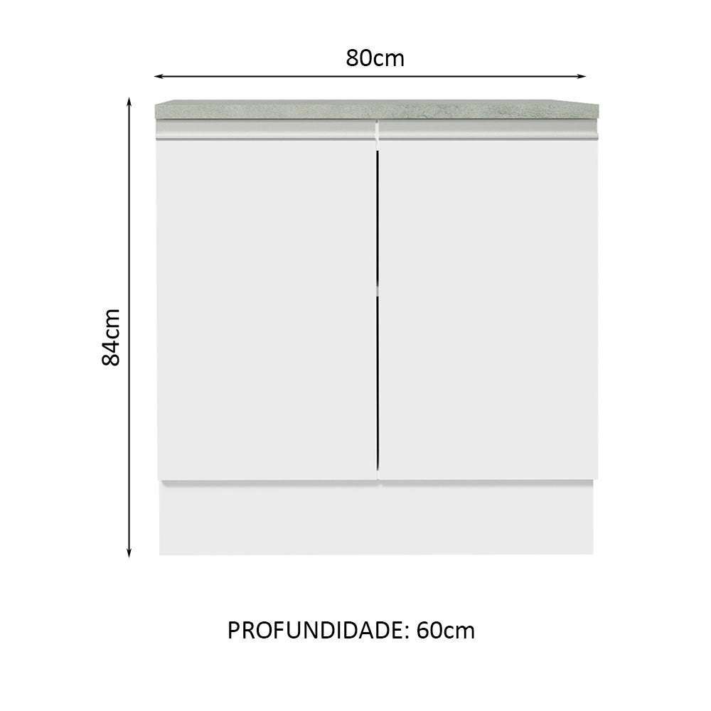 Gabinete Bajo 80 x 60 cm 2 Puertas (Con Encimera) Glamy Blanco