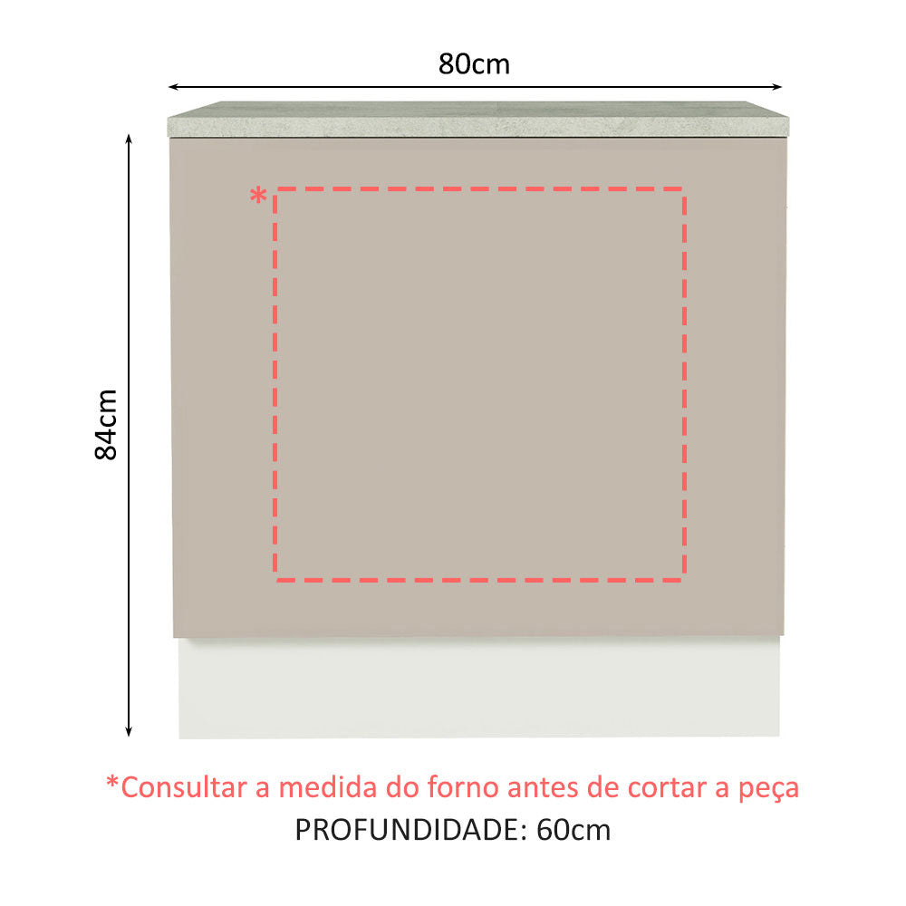 Gabinete Bajo para Horno de Empotrar 80 x 60cm Con Encimera Blanco/Crema Agata, Glamy y Lux