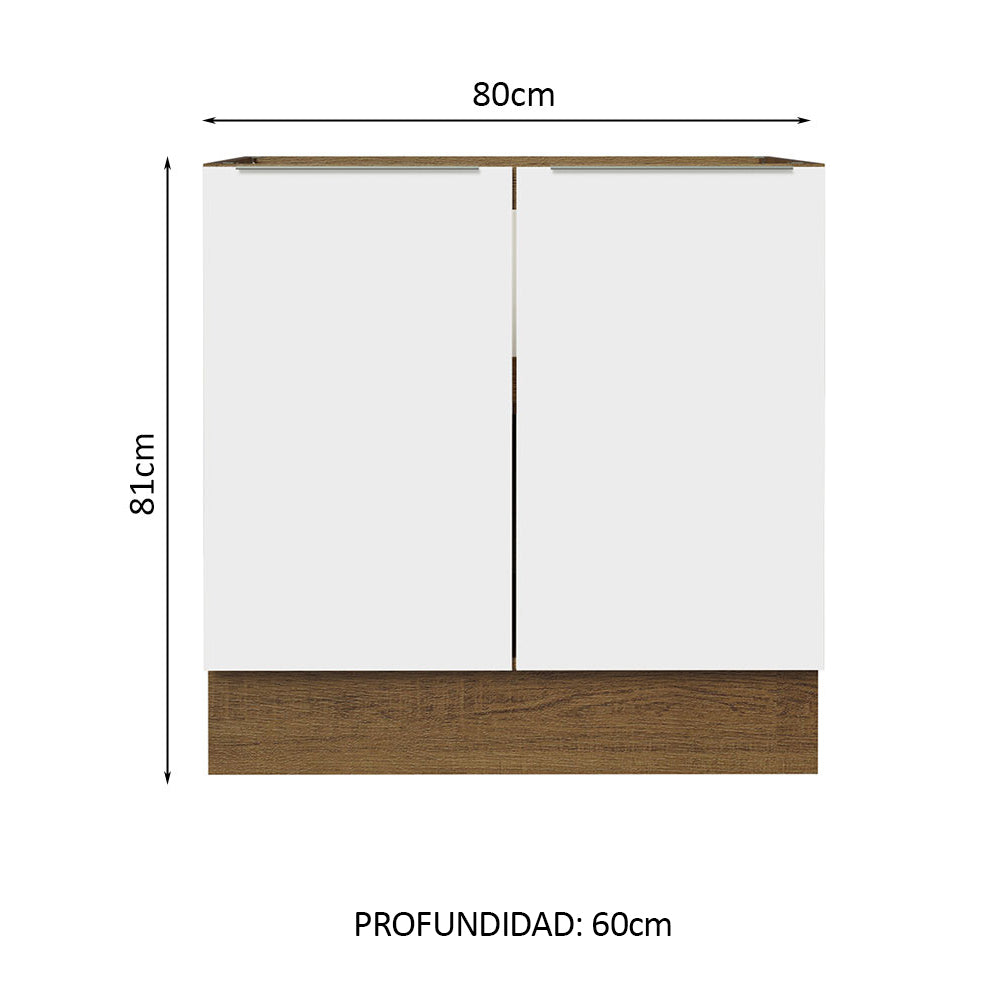 Gabinete Bajo 80 cm 2 Puertas Sin Encimera Marrón/Blanco Stella Madesa