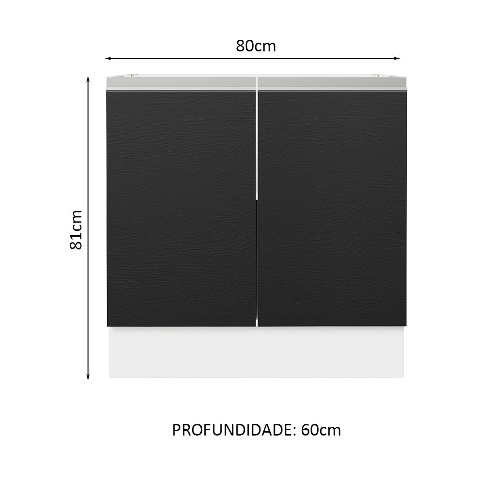 Gabinete Bajo 80 cm 2 Puertas Sin Encimera Blanco/Negro Glamy Madesa