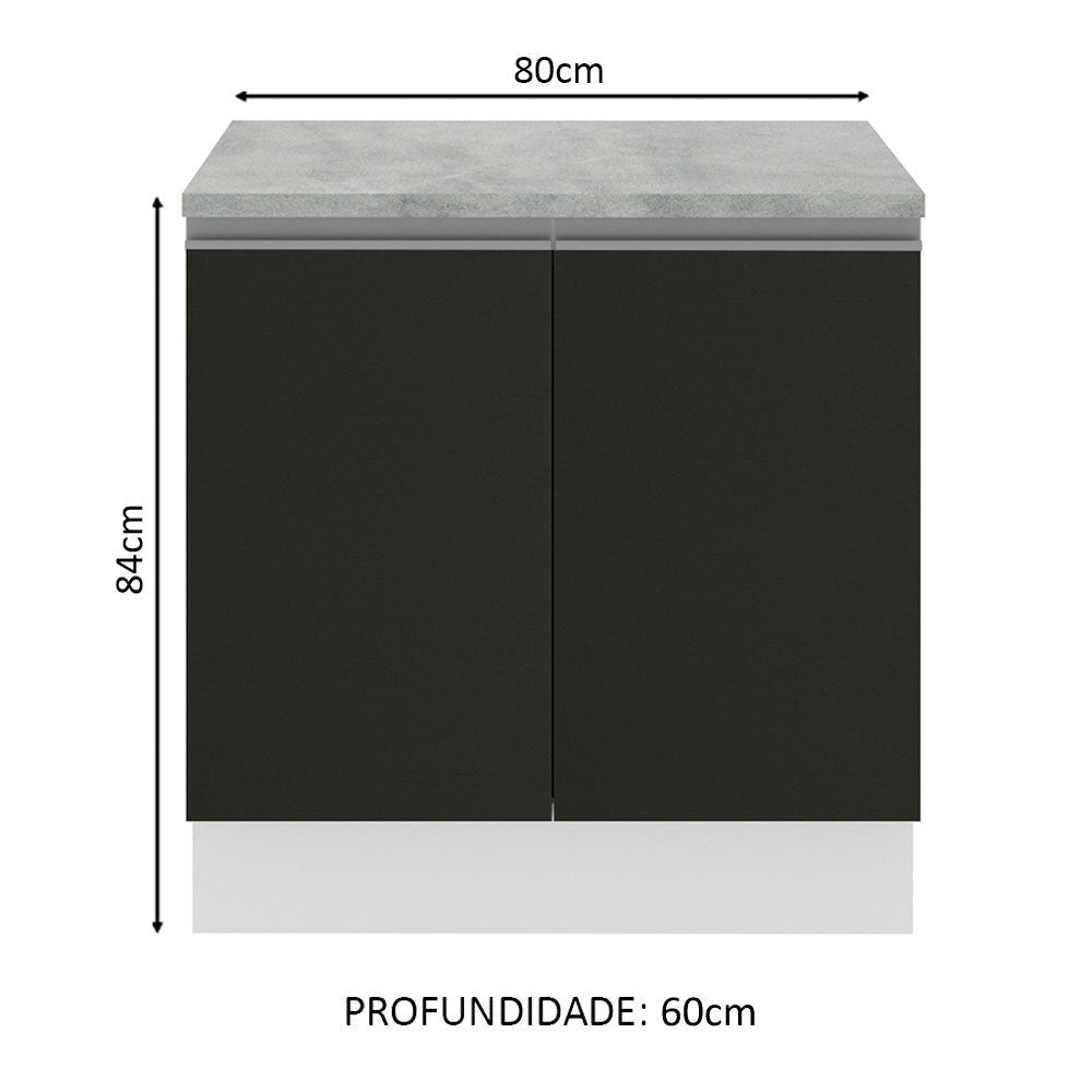 Gabinete Bajo 80 x 60 cm 2 Puertas (Con Encimera) Glamy Blanco/Negro