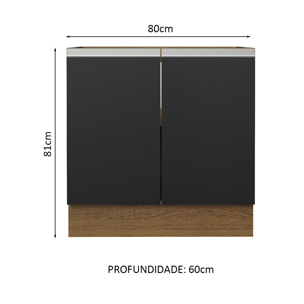 Gabinete Bajo 80 cm 2 Puertas Sin Encimera Marrón/Negro Glamy Madesa