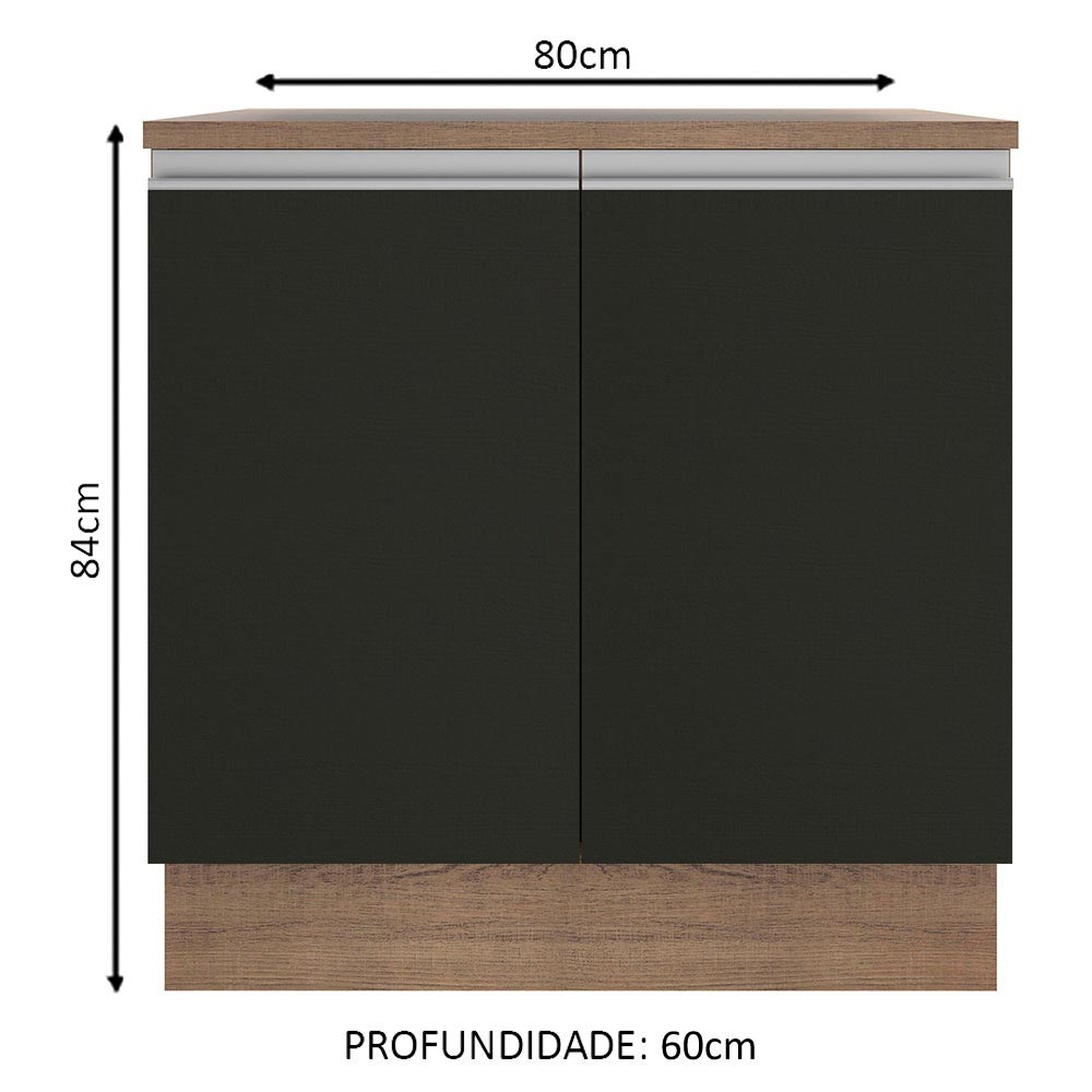 Gabinete Bajo 80 cm 2 Puertas Marrón/Negro Glamy Madesa