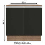 Gabinete de Cocina 80 x 60 cm 2 Puertas (Con Encimera) Marrón/Negro Glamy