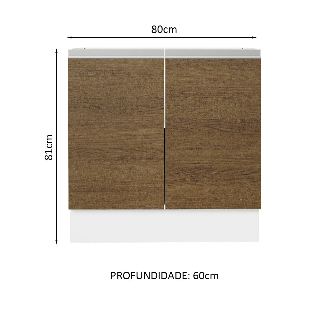 Gabinete Bajo 80 cm 2 Puertas Sin Encimera Blanco/Marrón Glamy Madesa