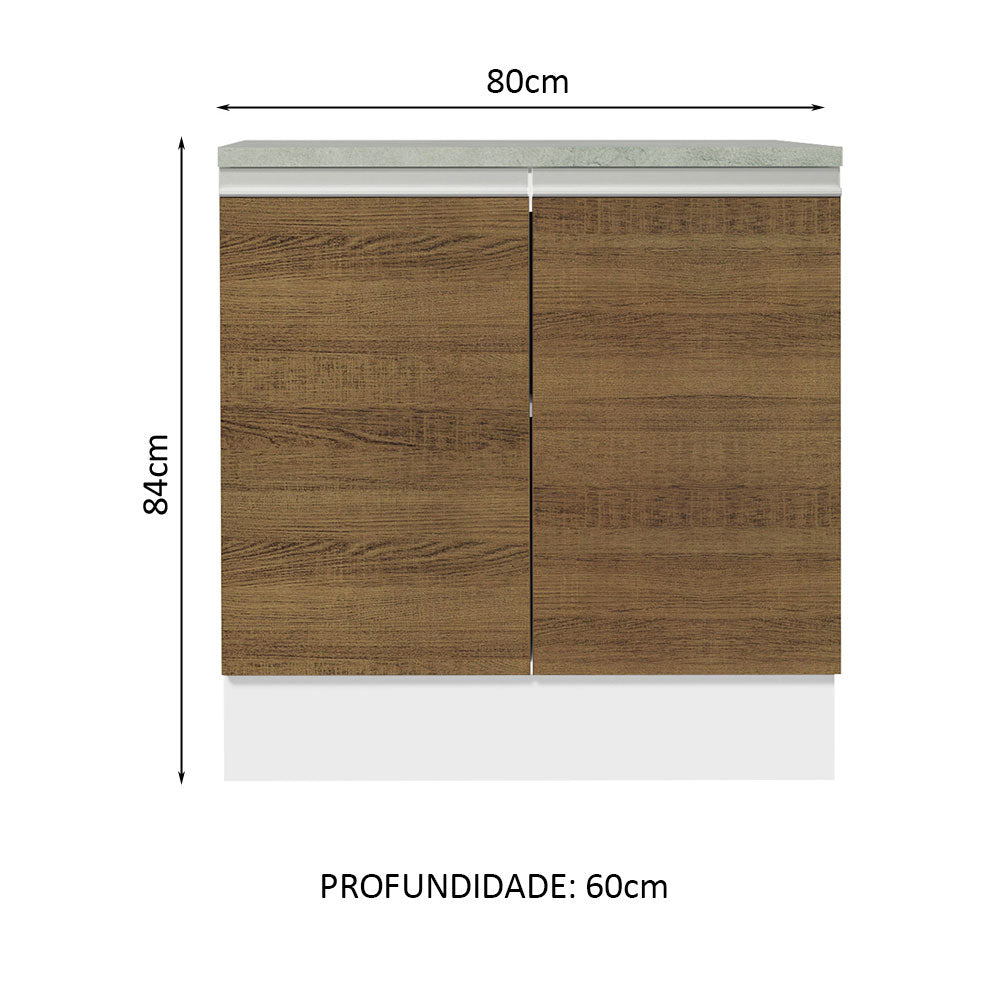 Gabinete Bajo 80 x 60 cm 2 Puertas (Con Encimera) Glamy Blanco/Marrón