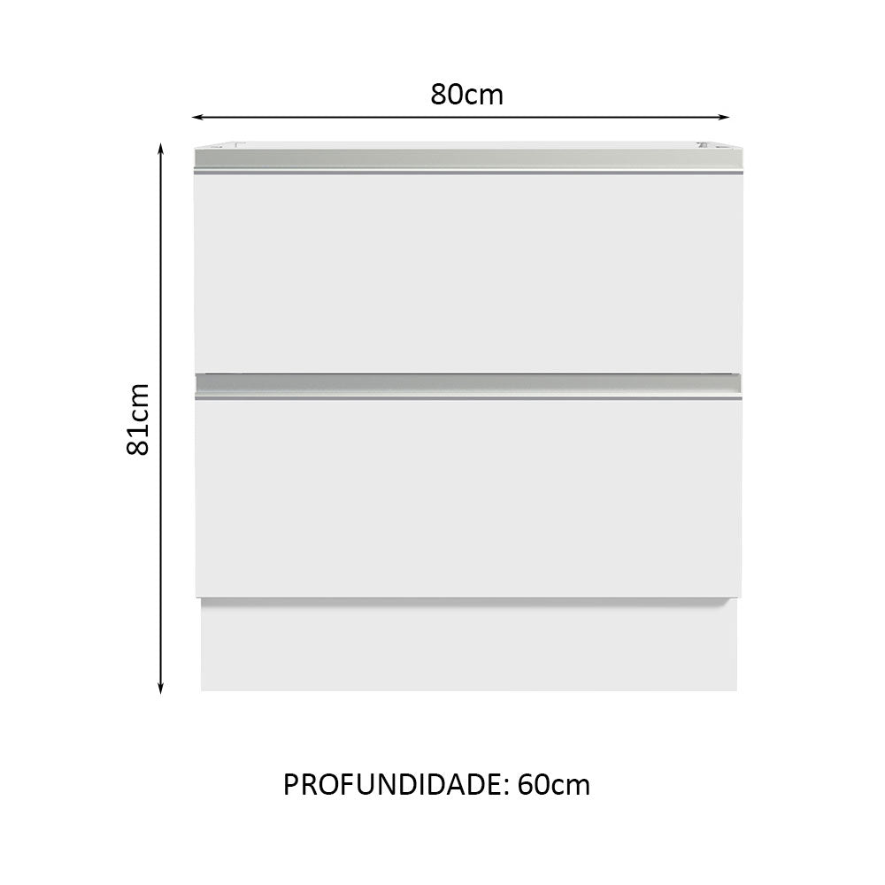 Gabinete Bajo 80 x 60 cm 2 Cajones (Sin Encimera) Glamy Blanco