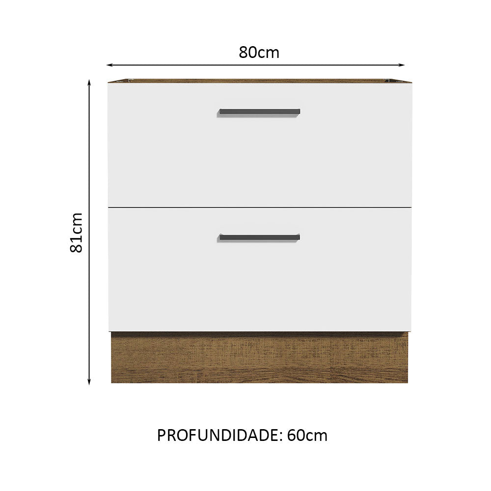 Gabinete Bajo 80 cm 2 Cajones Sin Encimera Marrón/Blanco Agata Madesa