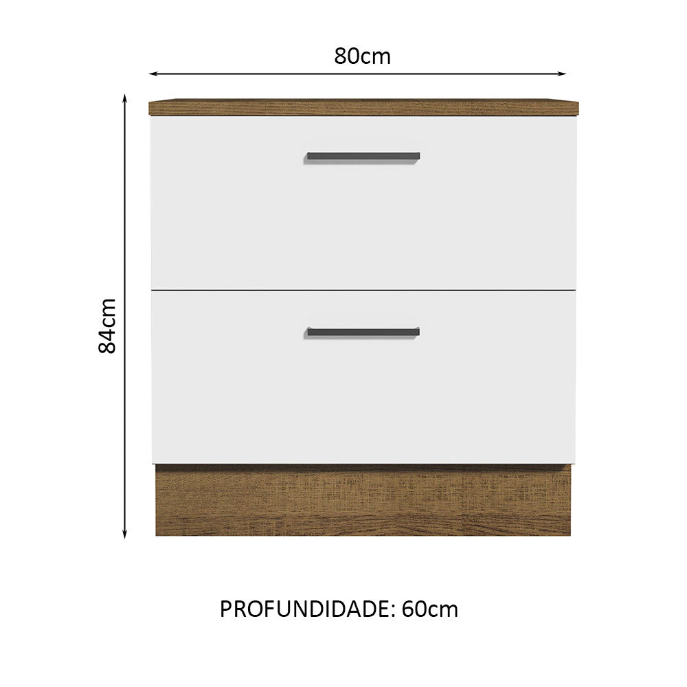 Gabinete Bajo 80 x 60 cm 2 Cajones (Con Encimera) Agata Marrón/Blanco