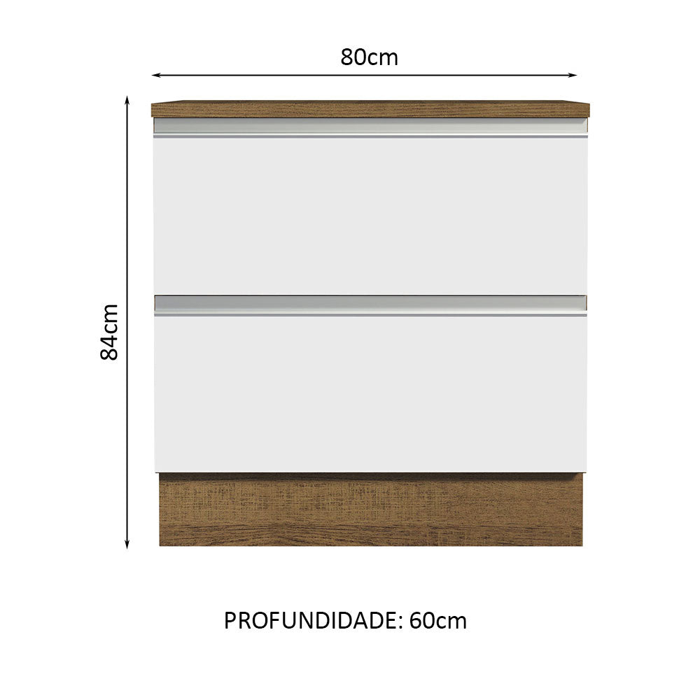 Gabinete Bajo 80 cm 2 Cajones Marrón/Blanco Glamy Madesa