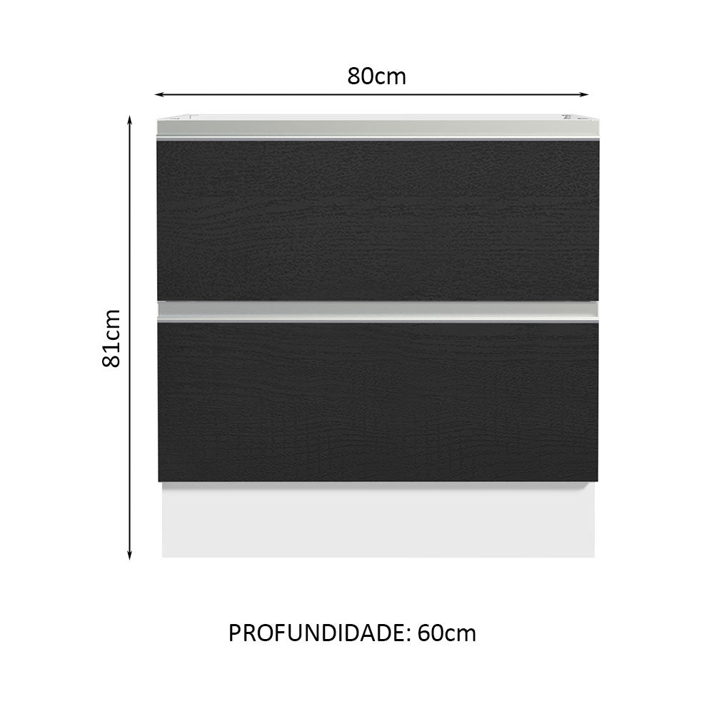 Gabinete Bajo 80 x 60 cm 2 Cajones (Sin Encimera) Glamy Blanco/Negro