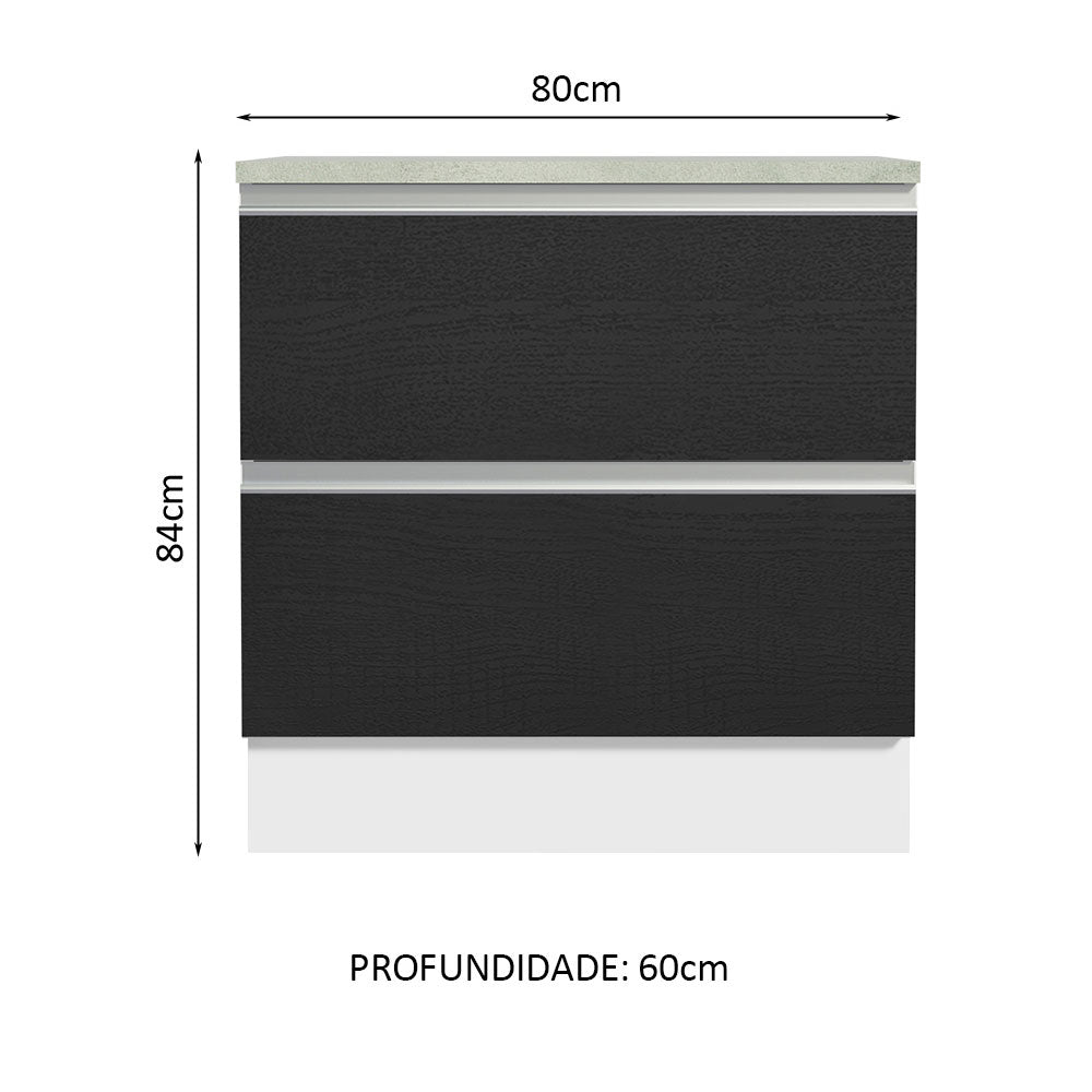 Gabinete Bajo 80 x 60 cm 2 Cajones (Con Encimera) Glamy Blanco/Negro