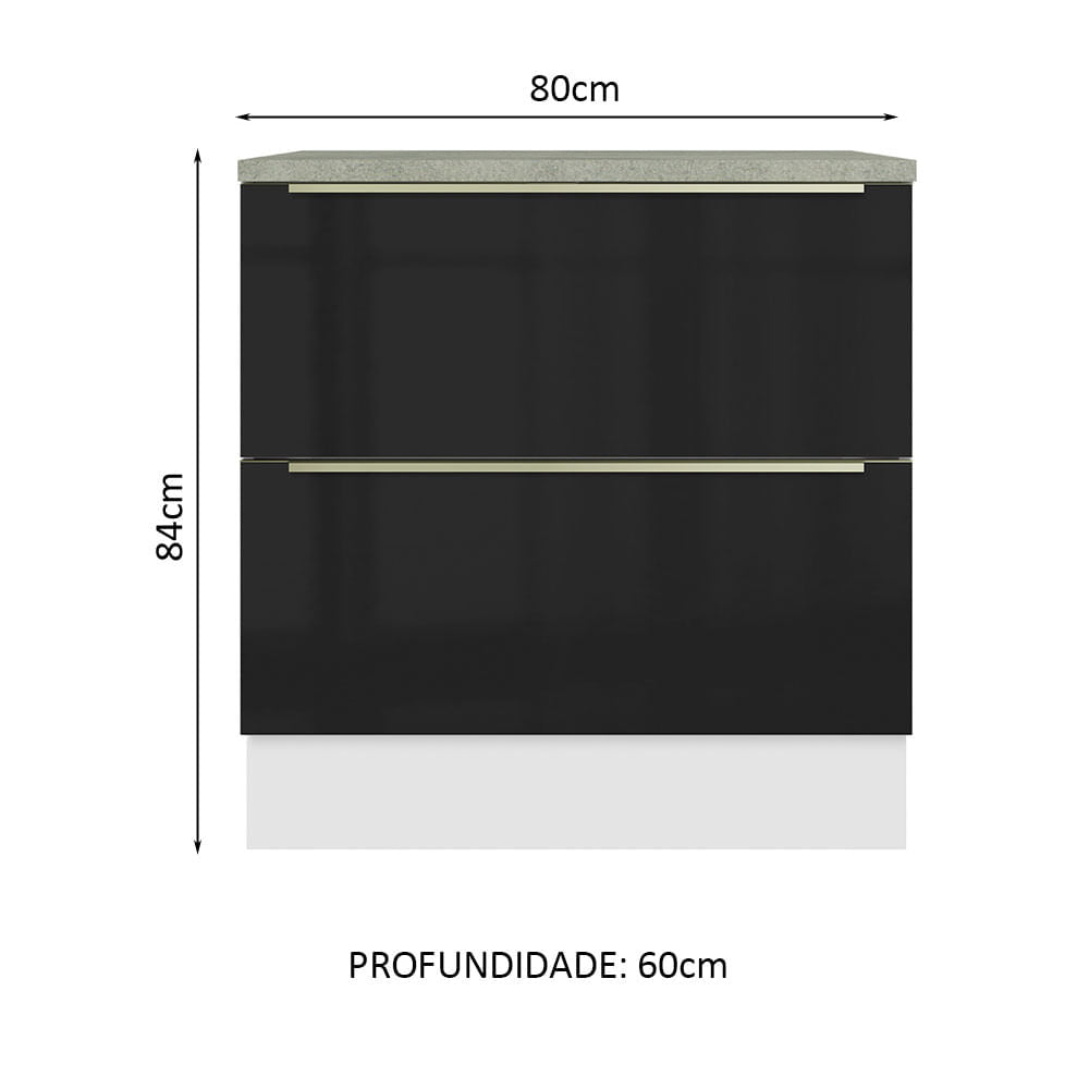 Gabinete Bajo 80 cm 2 Cajones Blanco/Negro Lux Madesa