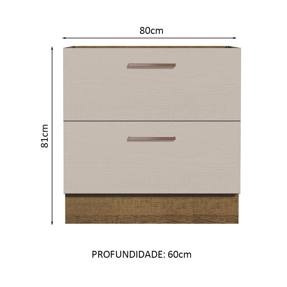 Gabinete Bajo 80 cm 2 Cajones Sin Encimera Marrón/Crema Agata Madesa
