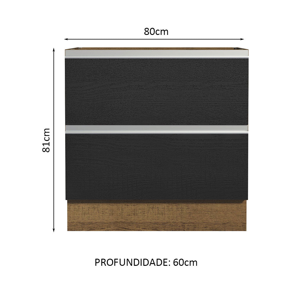 Gabinete Bajo 80 x 60 cm 2 Cajones (Sin Encimera) Glamy Marrón/Negro