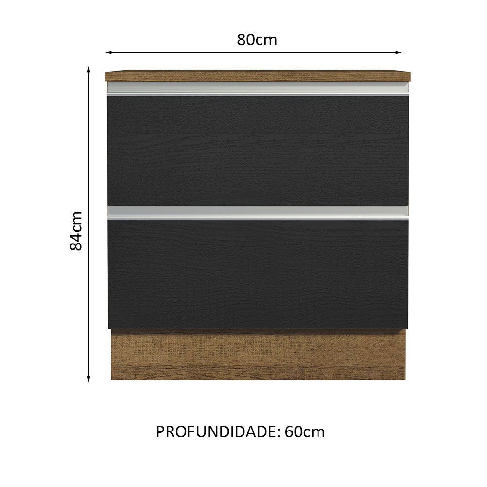 Gabinete Bajo 80 x 60 cm 2 Cajones (Con Encimera) Glamy Marrón/Negro