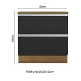 Gabinete Bajo 80 x 60 cm 2 Cajones (Con Encimera) Glamy Marrón/Negro