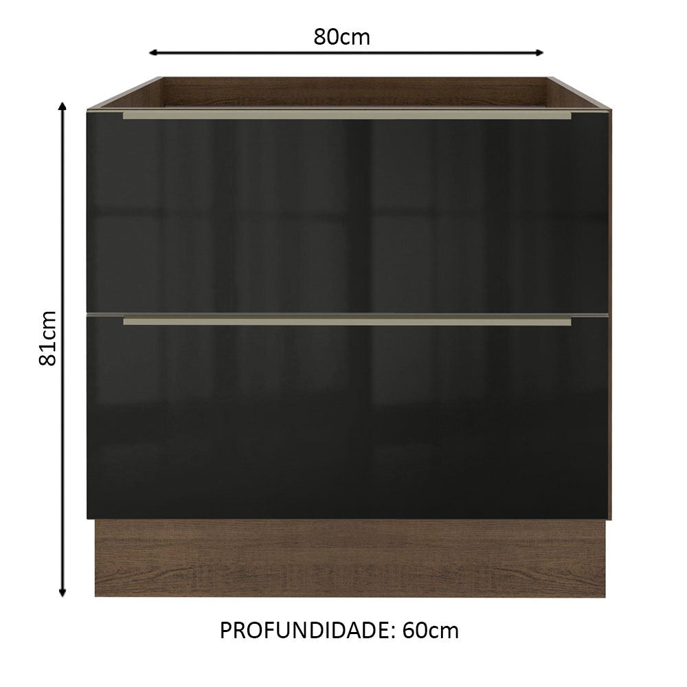 Gabinete Bajo 80 cm 2 Cajones Sin Encimera Marrón/Negro Lux Madesa
