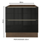 Gabinete Bajo 80 cm 2 Cajones Sin Encimera Marrón/Negro Lux Madesa