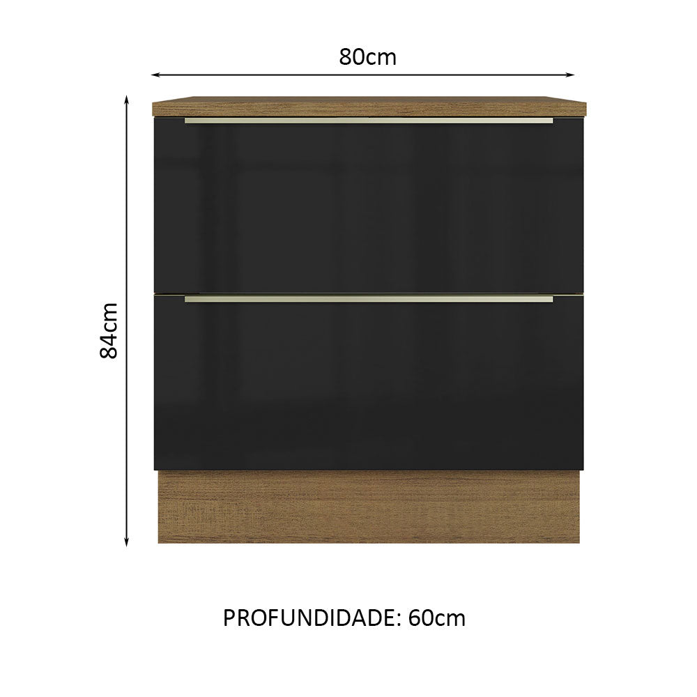 Gabinete Bajo 80 x 60 cm 2 Cajones (Con Encimera) Lux Marrón/Negro