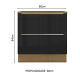 Gabinete Bajo 80 x 60 cm 2 Cajones (Con Encimera) Lux Marrón/Negro