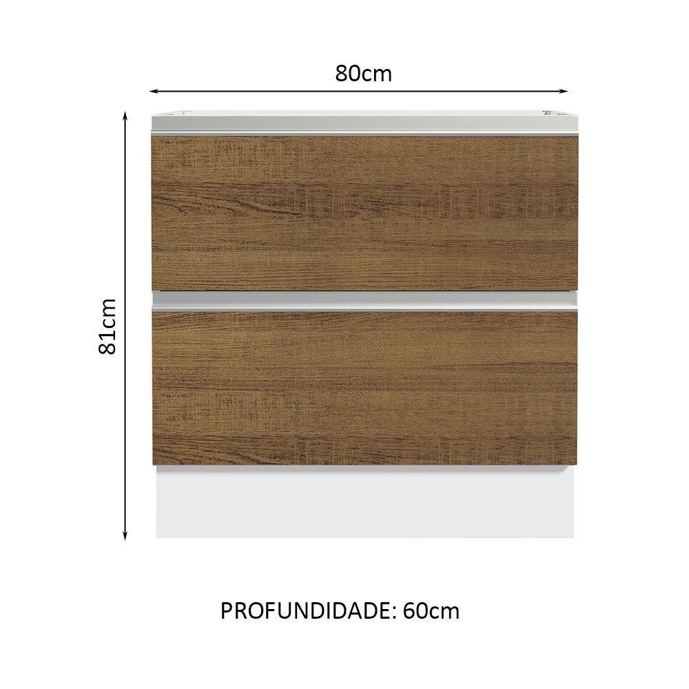 Gabinete Bajo 80 x 60 cm 2 Cajones (Sin Encimera) Glamy Blanco/Marrón