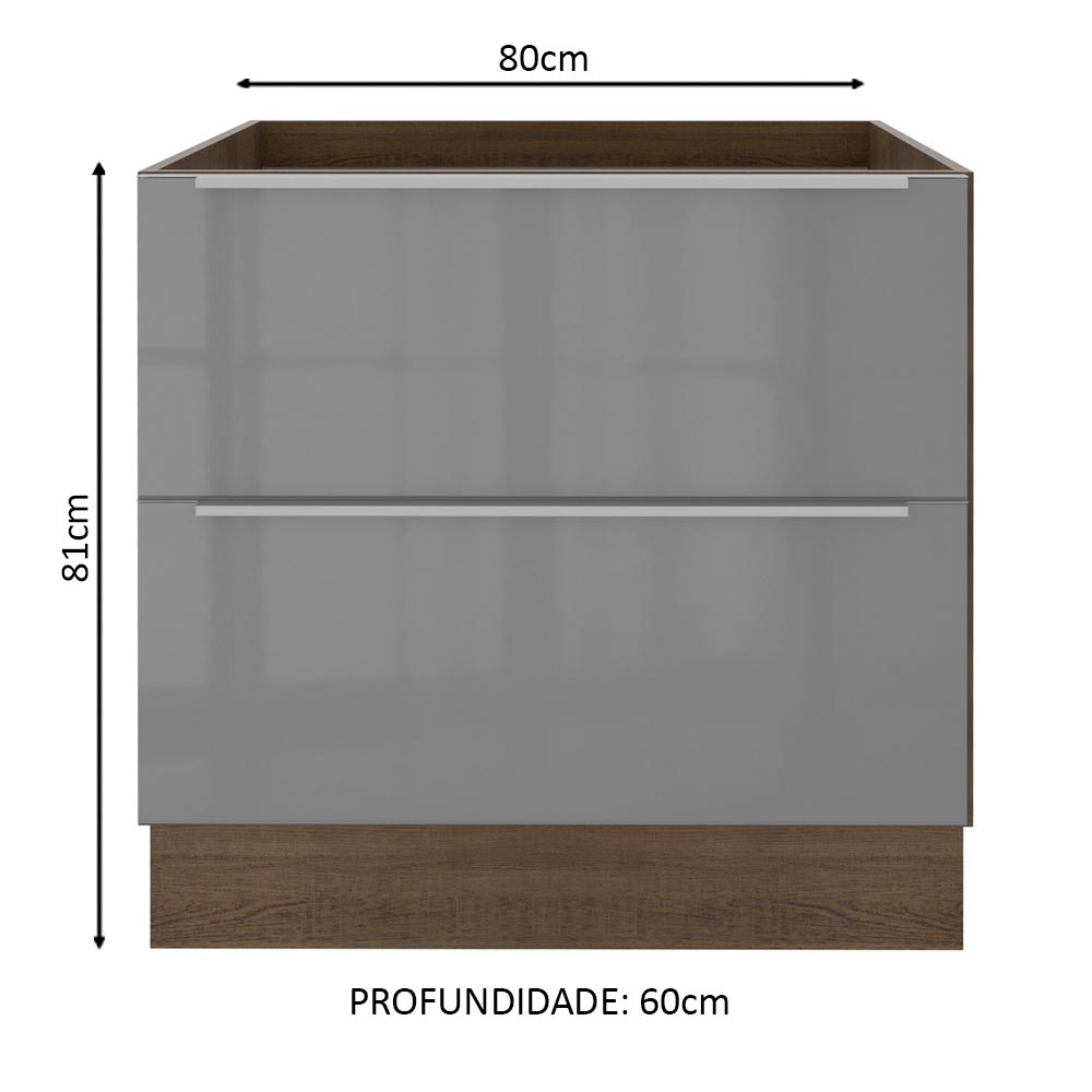 Gabinete Bajo 80 cm 2 Cajones Sin Encimera Marrón/Gris Lux Madesa