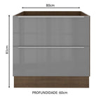 Gabinete Bajo 80 cm 2 Cajones Sin Encimera Marrón/Gris Lux Madesa