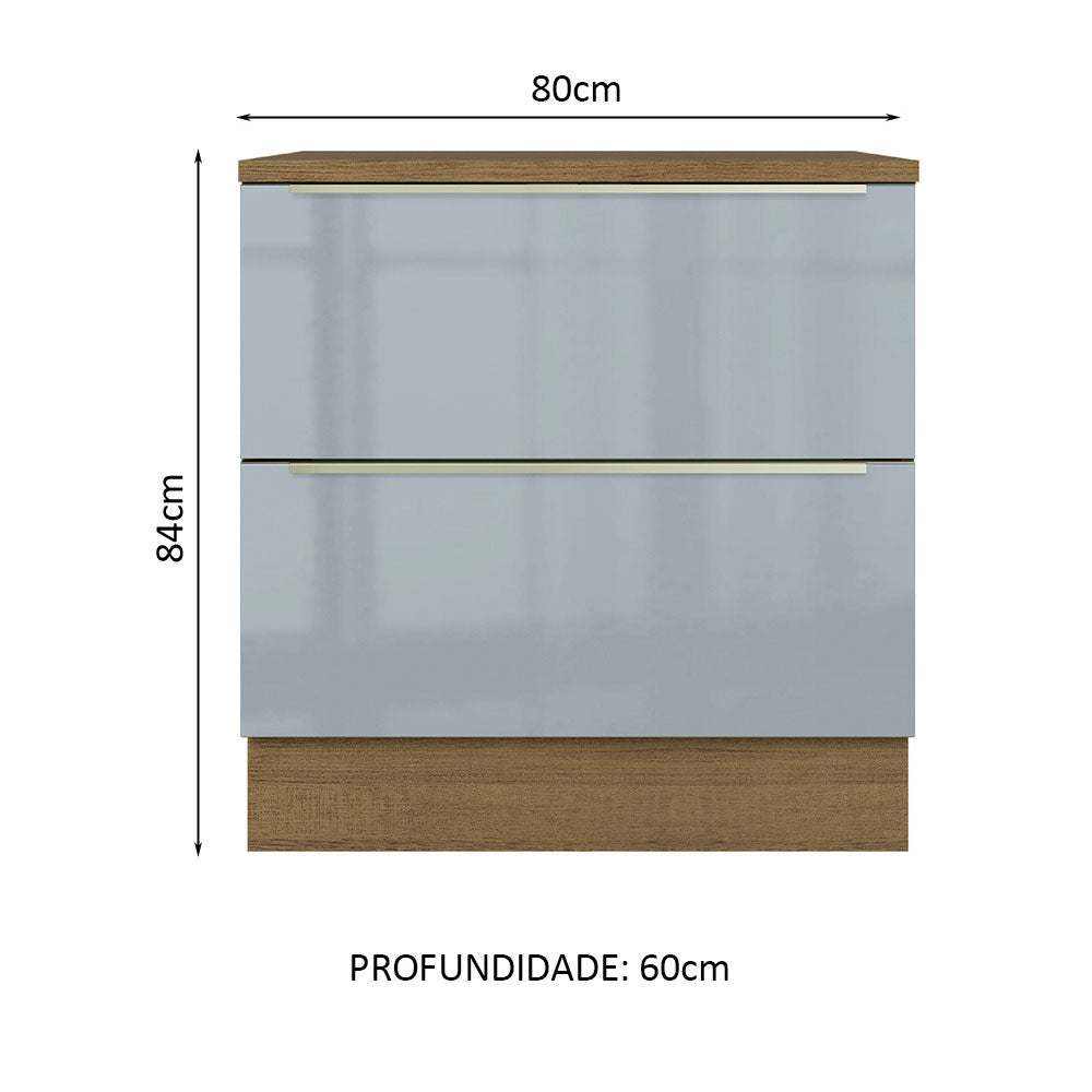 Gabinete Bajo 80 x 60 cm 2 Cajones (Con Encimera) Lux Marrón/Gris