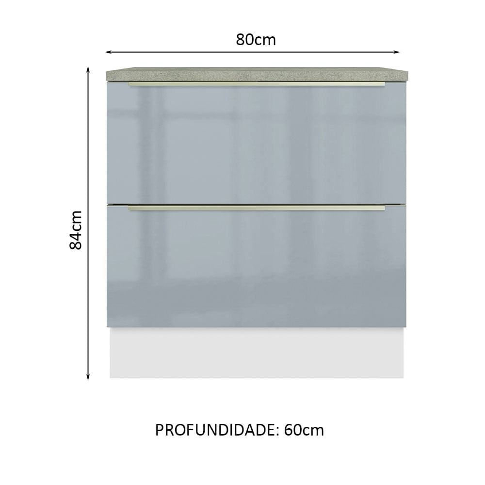 Gabinete Bajo 80 cm 2 Cajones Blanco/Gris Lux Madesa