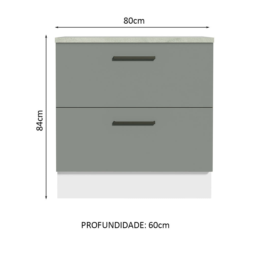 Gabinete Bajo 80 x 60 cm 2 Cajones (Con Encimera) Agata Blanco/Gris