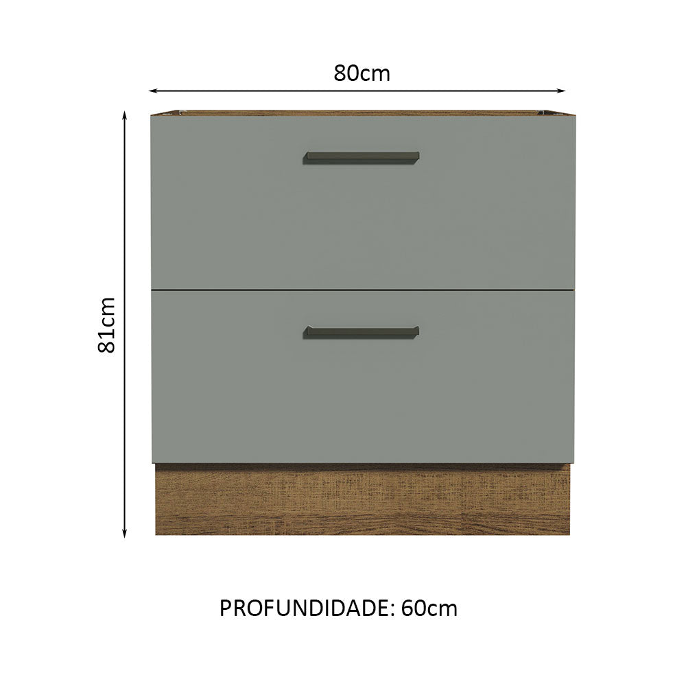 Gabinete Bajo 80 x 60 cm 2 Cajones (Sin Encimera) Agata Marrón/Gris