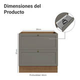 Gabinete Bajo de Cocina 80 x 60 cm 2 Cajones (Sin encimera) Marrón/Gris Vik Madesa