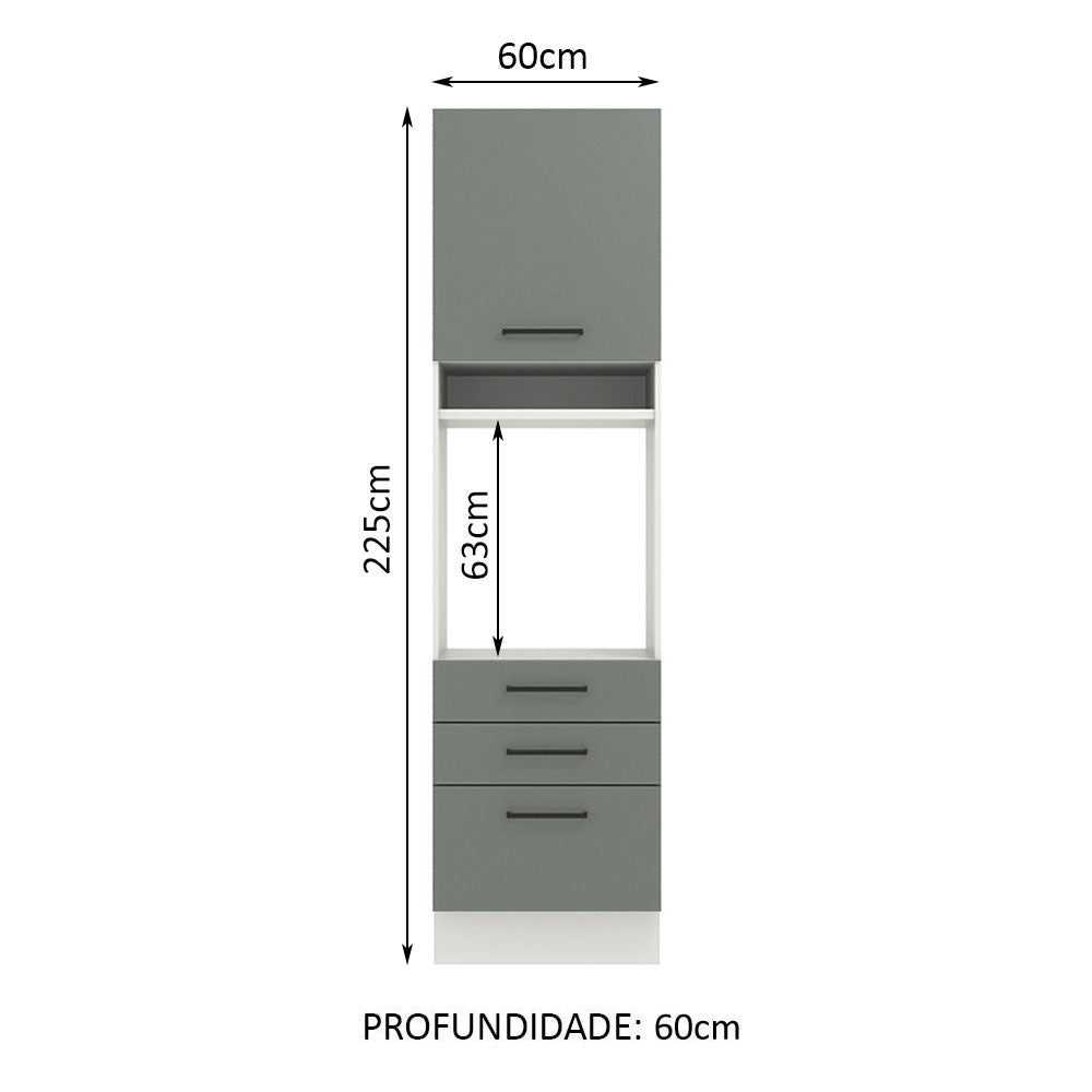 Mueble de Cocina para Horno 60 x 60 cm 1 Puerta 3 Cajones Agata Blanco/Gris