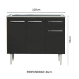 Mueble de Cocina 3 Puertas y 1 Cajón 105cm con Fregadero Marrón/Negro Emilly