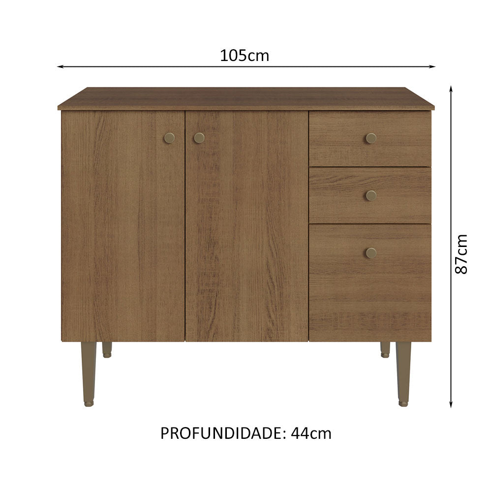 Gabinete Bajo para Fregadero 105 cm 3 Puertas 2 Cajones Marrón Gourmet Madesa