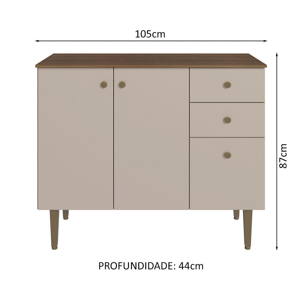 Gabinete Bajo para Fregadero 105 cm 3 Puertas 2 Cajones Marrón/Crema Gourmet Madesa