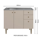 Gabinete Bajo 105 cm 3 Puertas 2 Cajones con Fregadero Marrón/Crema Gourmet Madesa