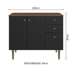 Gabinete Bajo para Fregadero 105 cm 3 Puertas 2 Cajones Marrón/Negro Gourmet Madesa