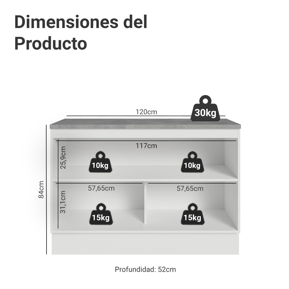 Gabinete Bajo de Cocina 120 cm 2 Puertas Blanco/Negro Lux Madesa