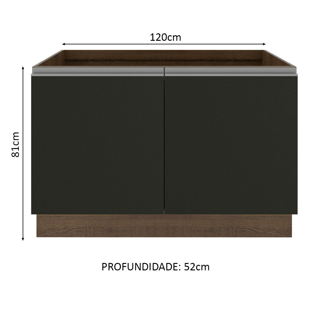 Gabinete Bajo para Fregadero 120 cm 2 Puertas (Sin Encimera ni Fregadero) Marrón/Negro