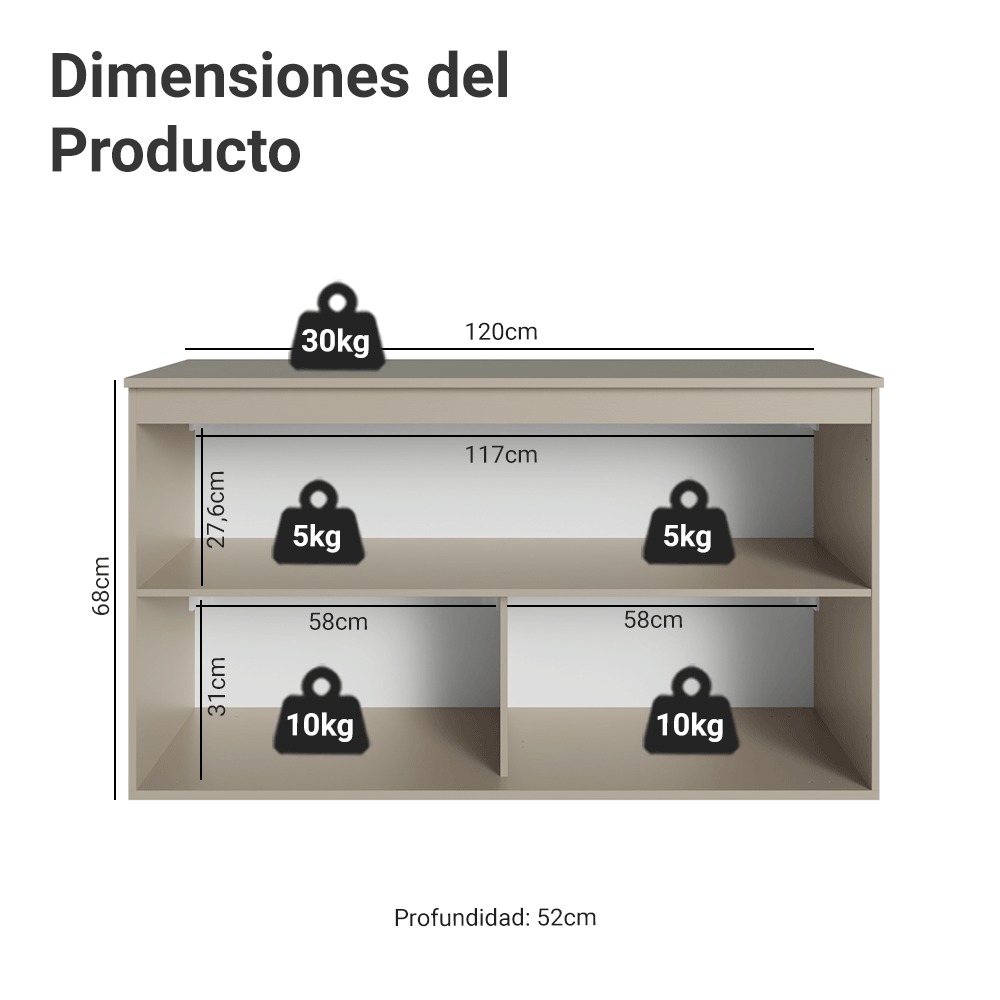 Gabinete Bajo para Fregadero 120 cm 2 Puertas Sin Patas Nice Crema