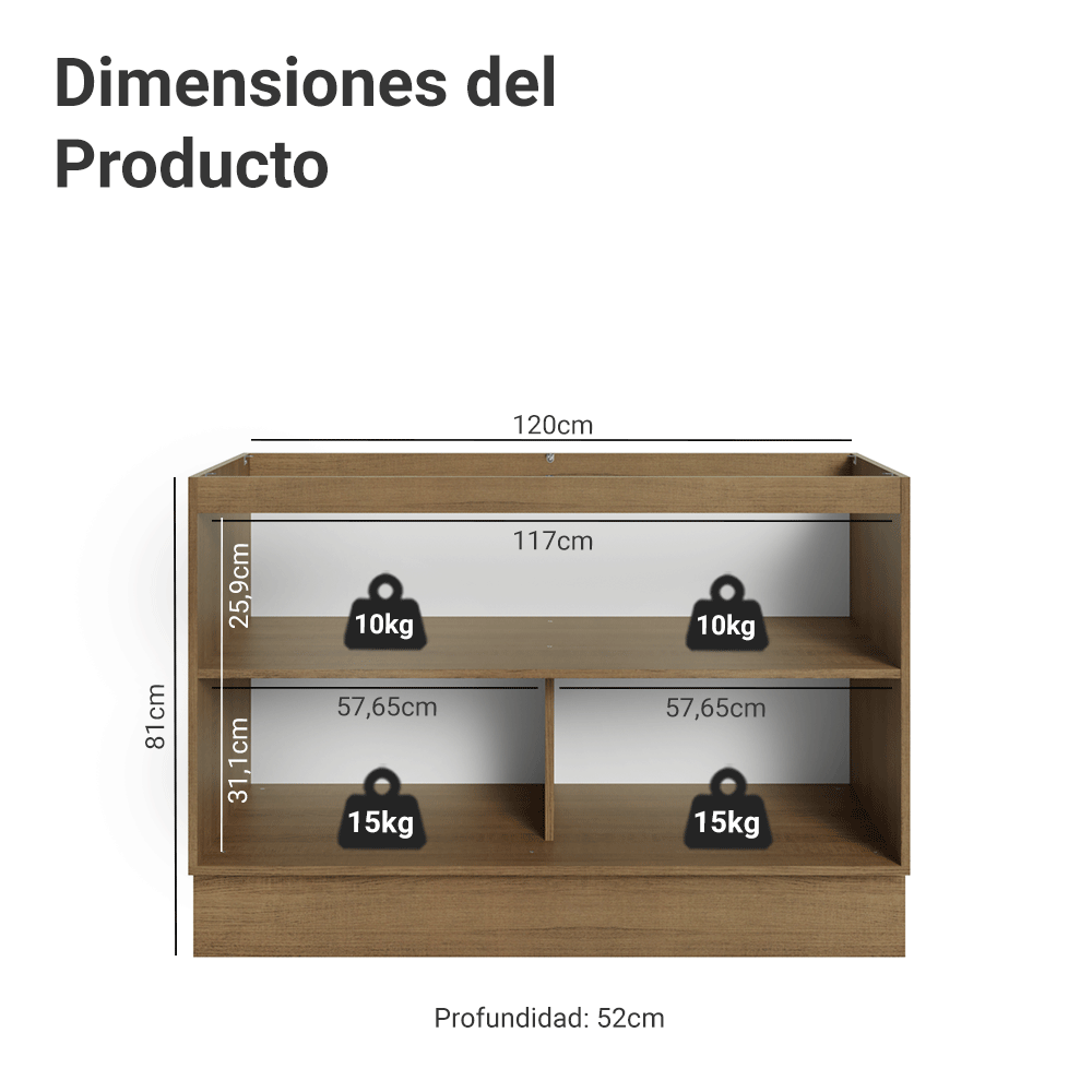 Gabinete Bajo para Fregadero 120 cm 2 Puertas (Sin Encimera) Marrón/Gris Lux Madesa