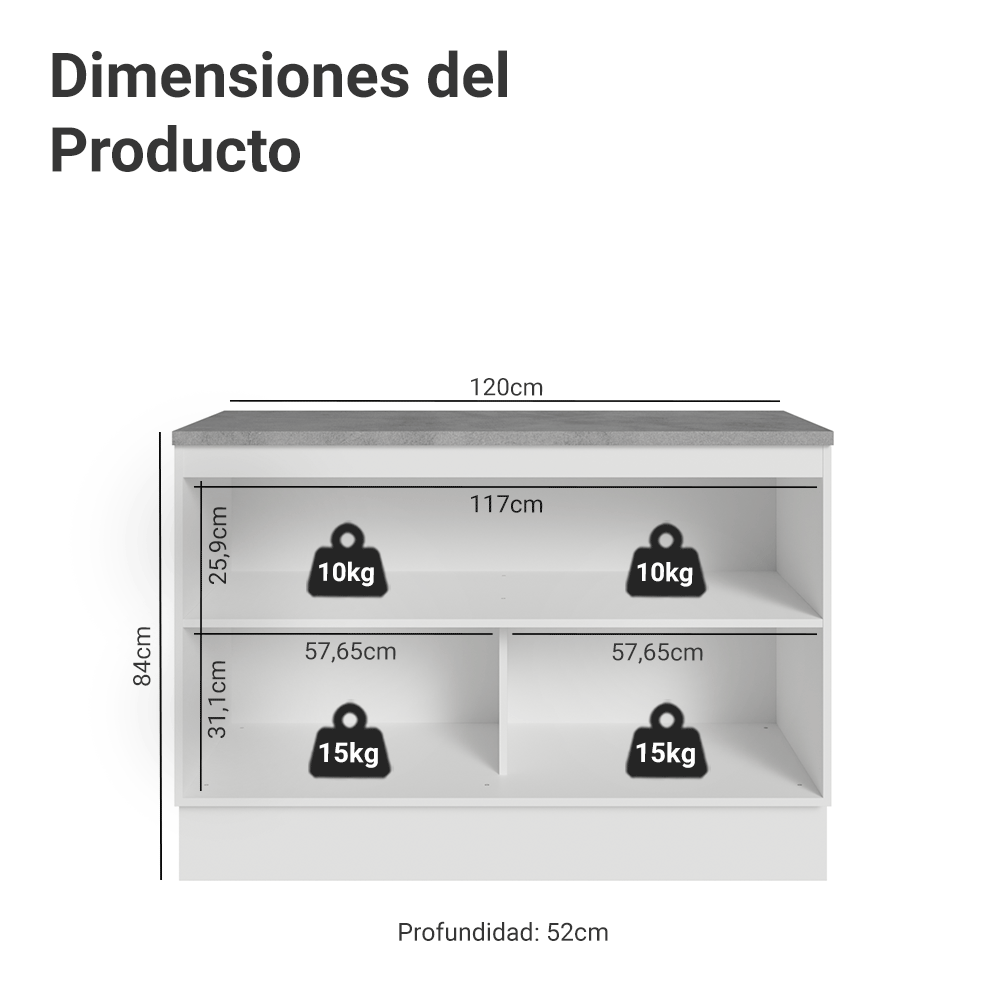 Gabinete Bajo de Cocina 120 cm 2 Puertas Blanco/Gris Vik Madesa